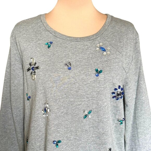 NWT Vince Camuto Rhinestone Sweatshirt Top Sz.L Gray Embellished Cotton Preppy - Picture 4 of 11